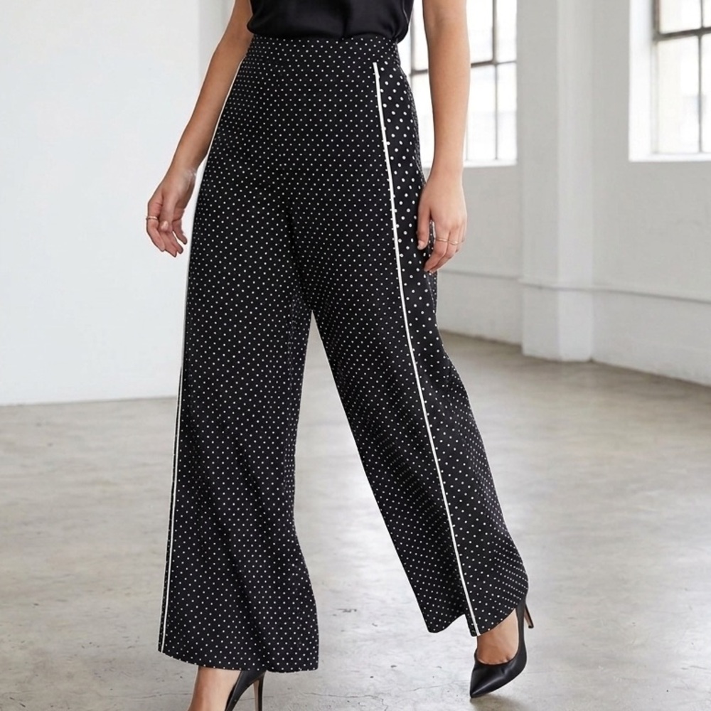 Belle Vere Polka Dot Pants Wide Leg Flowy Classic Black & White Trousers Size 0